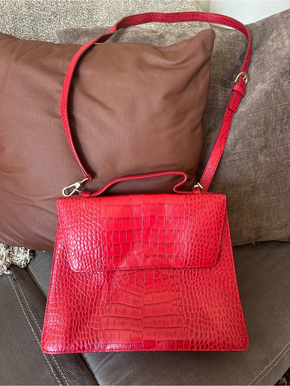 Nordstrom Ryder Croc Embossed genuine Leather Top Handle Bag